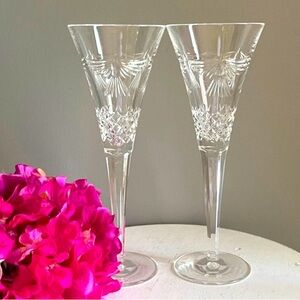 Vtg Waterford Crystal The Millennium Collection 2000 "Peace" Toasting Flutes (2)